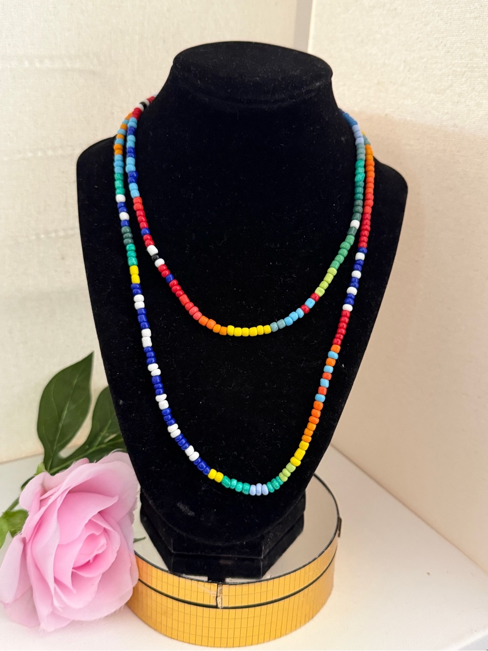 Roxanne Assoulin Authentic Rainbow Beaded Gold-Tone Long Necklace NEW